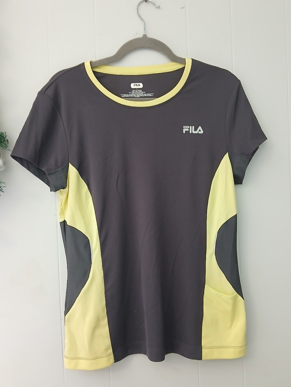 FILA Women's Athletic Tee in Charcoal & Pale Yellow